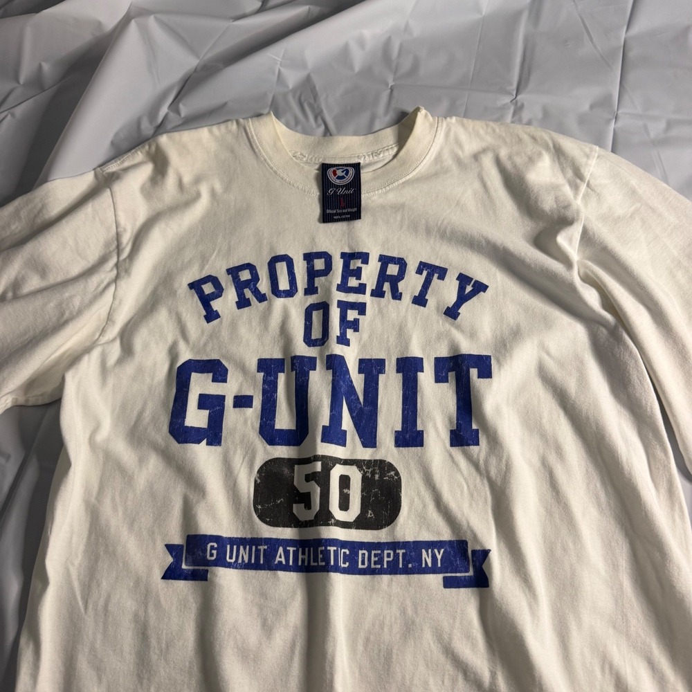 G-Unit Mens Property of G-Unit 50 T-Shirt Size L White Heavyweight Cotton Y2K
